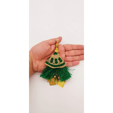 Green Tassels With Gold Beads, Beaded Tassels With Green and Gold Embroidery, Traditional Indian Latkan